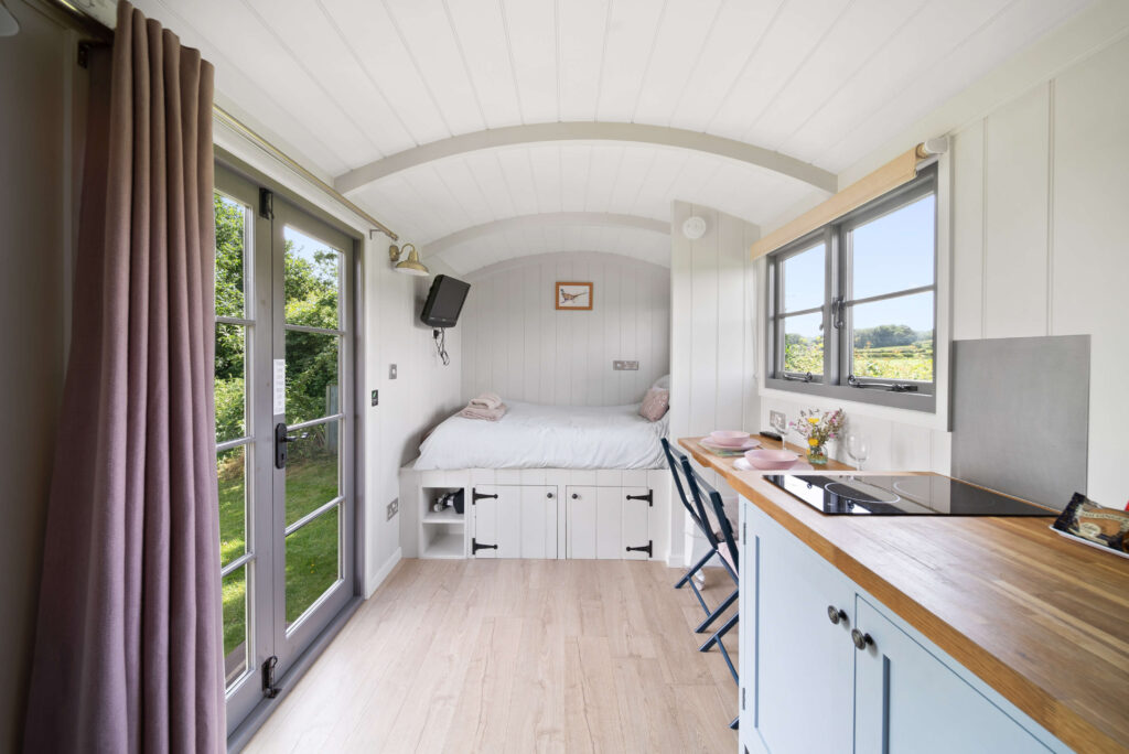 The interior of the shepherds hut is surprisingly spacious