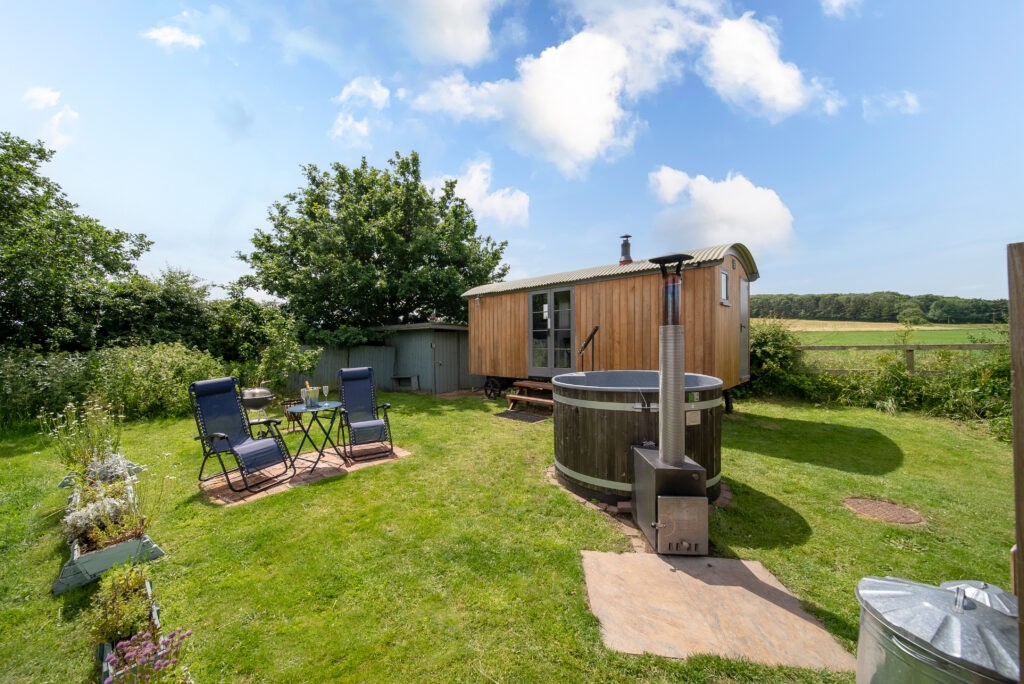 Image of Pheasants Roost Shepherd's Hut exterior.
Dog-Friendly Holidays near Malton and North Yorkshire.