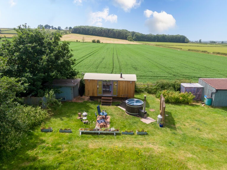 The shepherds hut looks out onto farmland